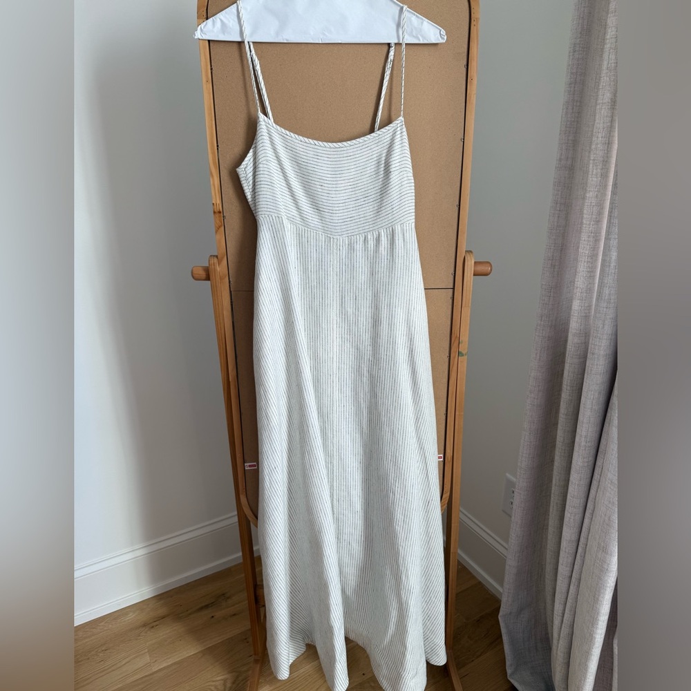 Madewell White and Light Gray Striped Spaghetti Strap Maxi Dress